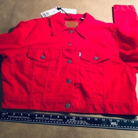 LEVI STRAUSS & CO. Original Trucker Jacket, CROPPED, RED CORDUROY, NWT, Size L - Picture 5 of 8